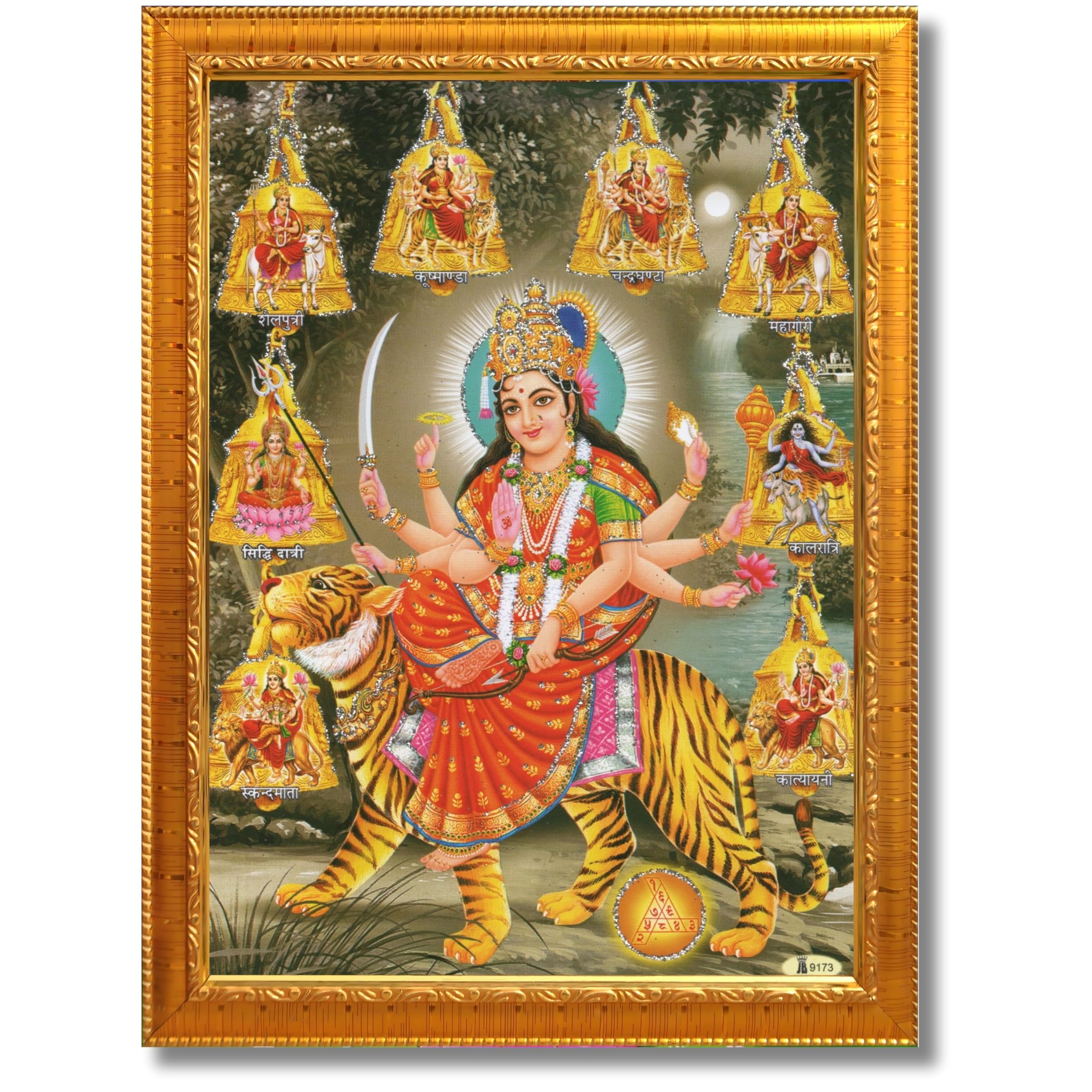 CRAFT QUEST Durga Maa Nav Navdurga Wall Painting Framed Home and Pooja,Office Decor Items