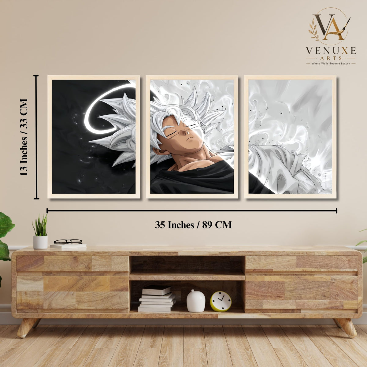 VENUXE ARTS Set Of 3 Anime Characters Wall Framed |Anime Characters Framed Poster for Living Room Bedroom Gaming Room Studio Wall Decor