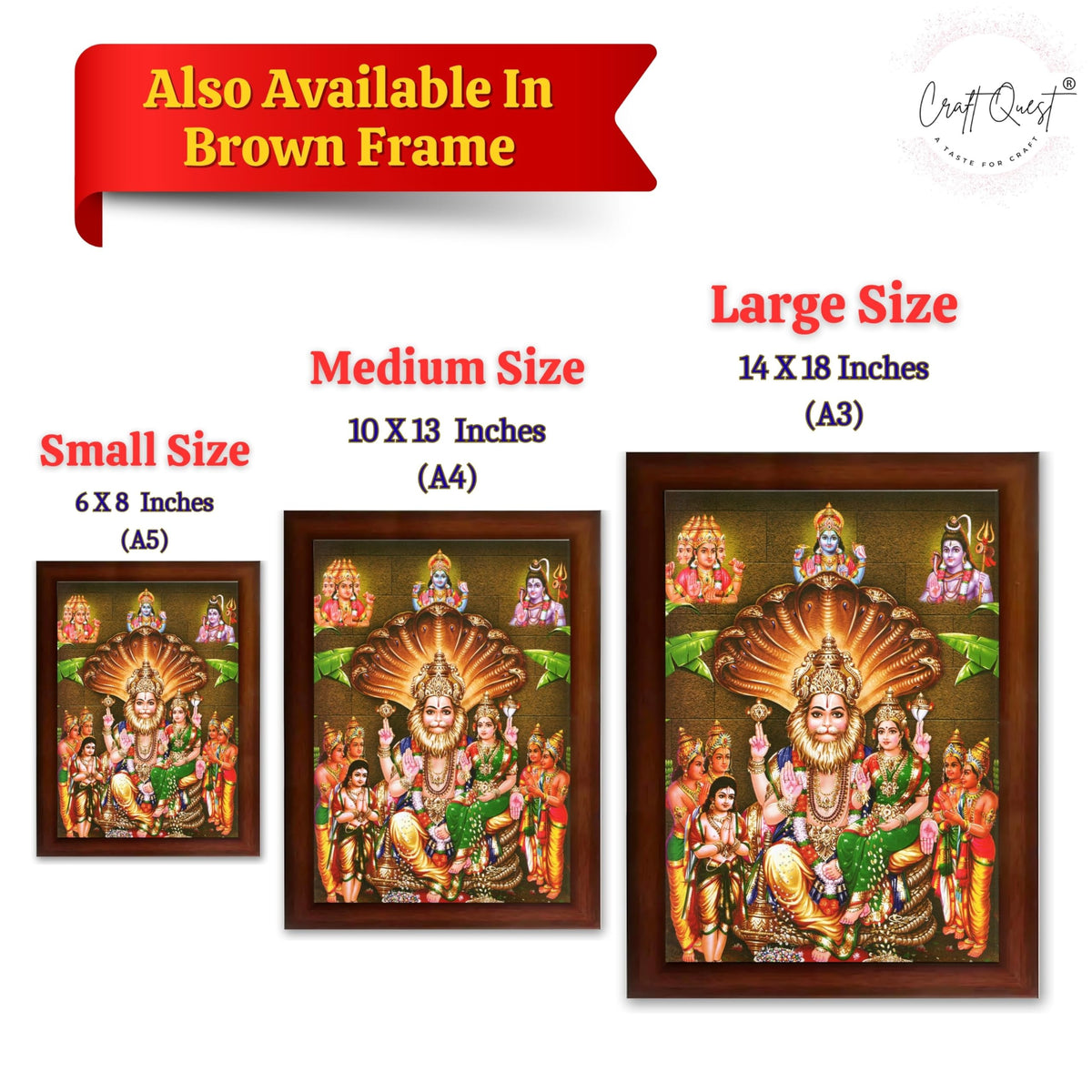 CRAFT QUEST Lakshmi Narasimha Swamy Lord Narsingh Bhagwan Photo Framed | Religious Photo Frame | Ideal for Home, Office, Temple & Puja Room, Wall Decor