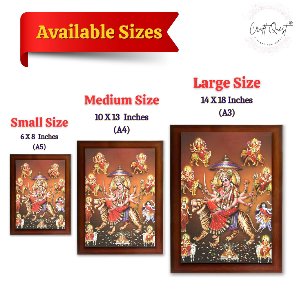 CRAFT QUEST Durga Maa Mata Goddess Nav Navadurga Navdurga Wall Painting Photo Framed, Blessing Hindu Wall Decor