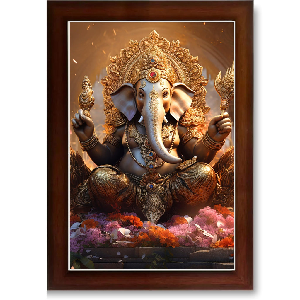 CRAFT QUEST Lord Ganesha Art Framed Wall Painting With Frame For Home and Pooja,Office Décor Items