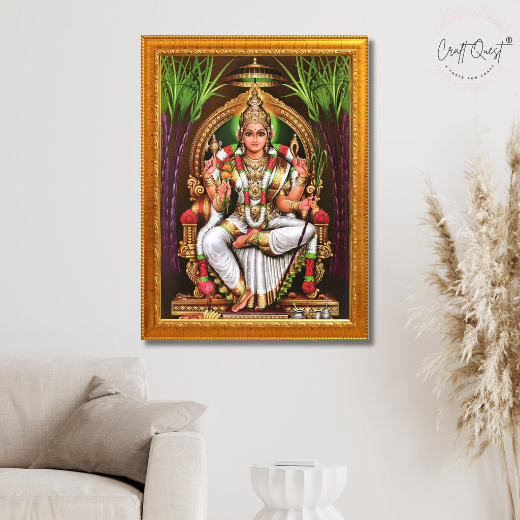 CRAFT QUEST Lalitha Devi Tripura Sundari Mata Wall Painting Photo Framed | South God Picture Frame for Home, Office, Temple & Gifting, Decor