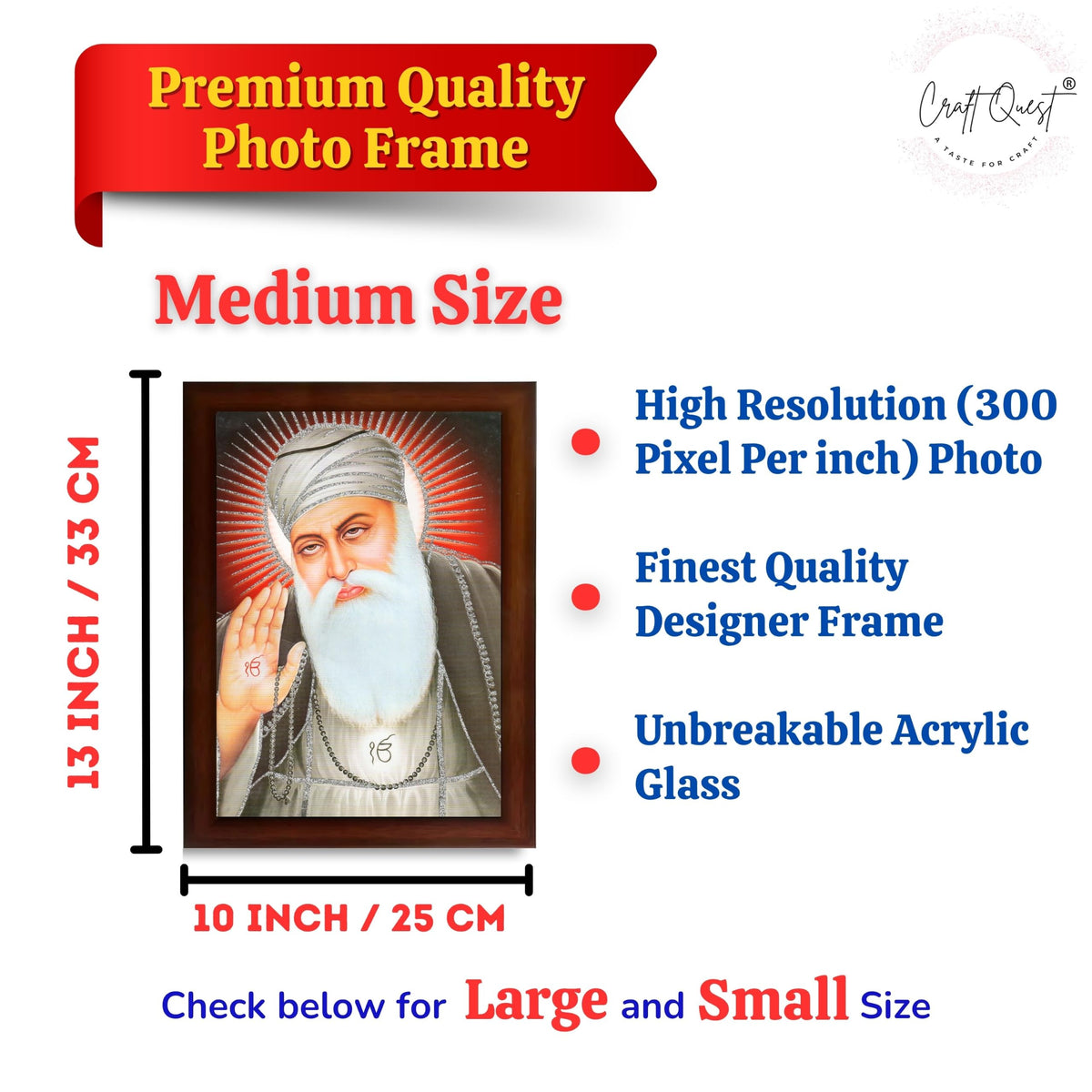 CRAFT QUEST Gurunanak Dev Ji Photo Frame Waheguru Sikh Guru Photo for Home Decor Spiritual Wall Hanging Living Room Decoration