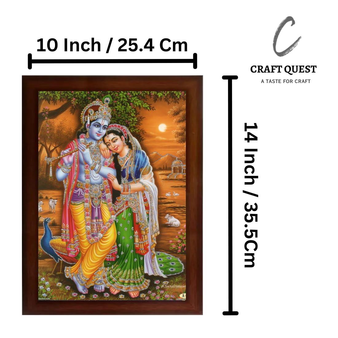 Craft Quest Radha Krishna Sparkle Coated Home Decorative Gift Item Framed Painting (10 X 14 Inches, Brown) RK1013-116