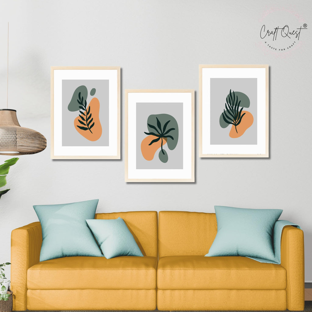 CRAFT QUEST Wall Art Decor Paintings | Set of 3 BOHO Wall Art Frames for Home Decoratio | Ideal for Living Room, Office & Bedroom