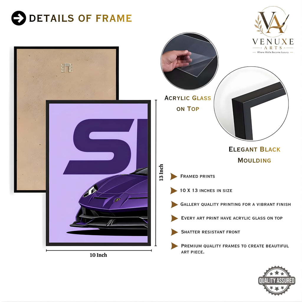 VENUXE ARTS Set Of 3 Big Sports Cars Framed Posters Gift Items for Boys Room Wall Decoration Bedroom Living Room Office Studio Décor | Car Poster Frame for Wall Décor