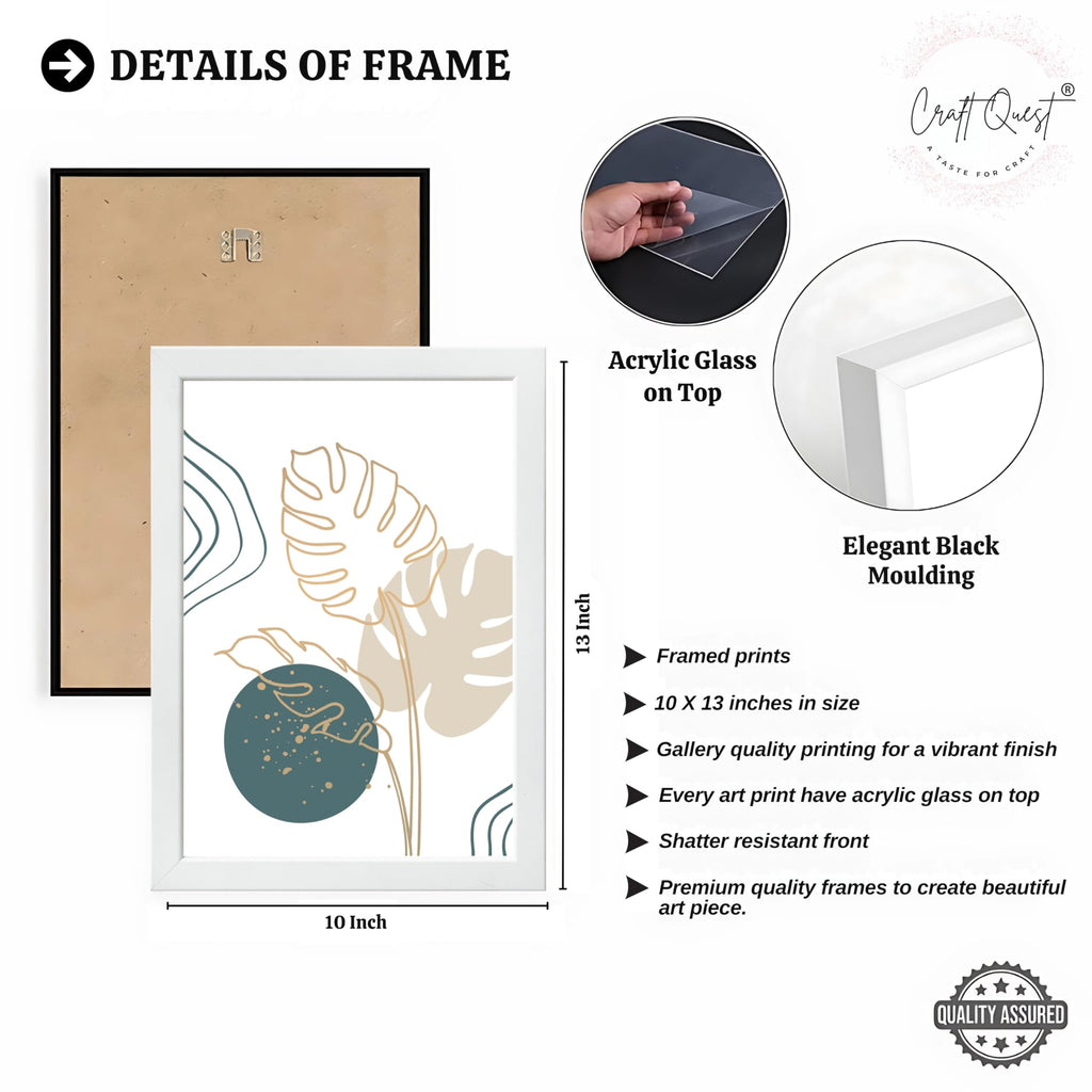 CRAFT QUEST Boho Leaf Artwork | Set of 3 Frames for Home Decoration | Ideal for Living Room, Bedroom & Offices