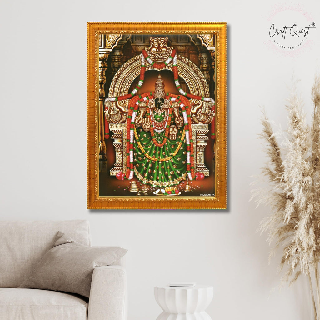 CRAFT QUEST Padmavati Devi Padmavathi Thayar Amman Wall Painting Photo Framed | South God Picture Frame for Home, Office, Temple & Gifting, Decor