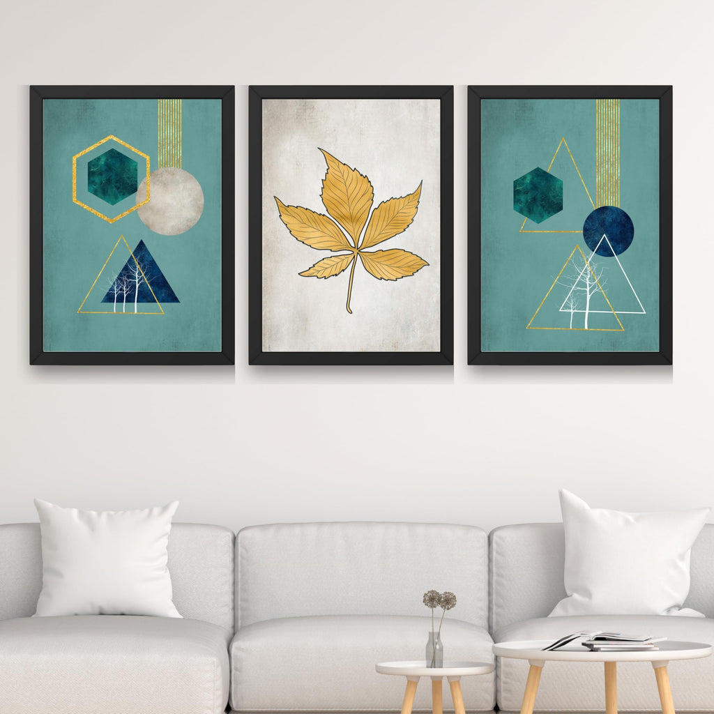 CRAFT QUEST Modern Art Shapes & Leaf Abstract | Set of 3 Frames for Home Decoration | Ideal for Living Room, Bedroom & Offices