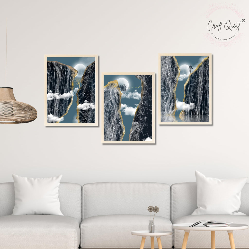 CRAFT QUEST Modern Art Abstract Landscape Decorative Wall Art | Set of 3 Frames for Home Decoration | Ideal for Living Room, Bedroom & Offices