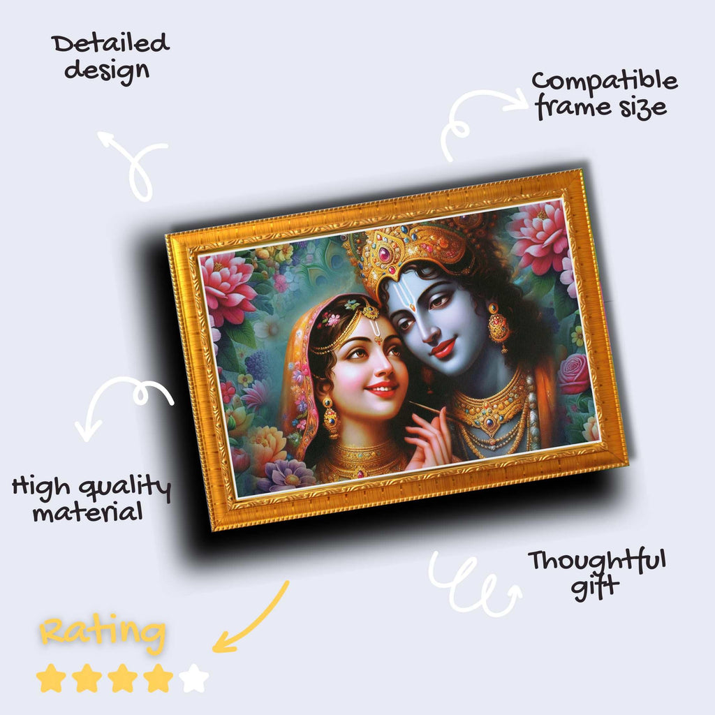 CRAFT QUEST Radha Krishna Art Photo Framed Painting for Home and Bedroom Wall Decoration of Size 14X10 Inches with Frame And Acrylic Glass RK205