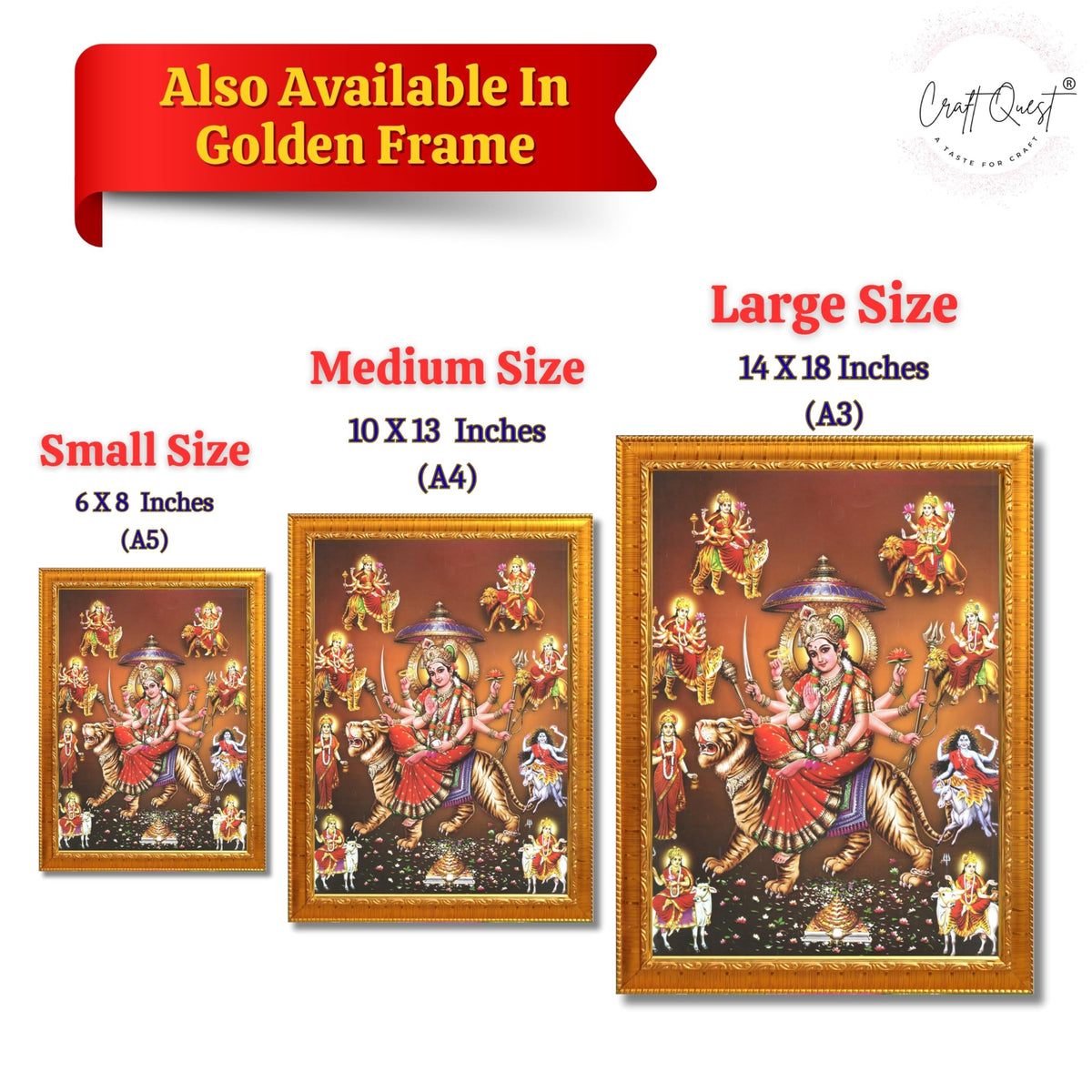 CRAFT QUEST Durga Maa Mata Goddess Nav Navadurga Navdurga Wall Painting Photo Framed, Blessing Hindu Wall Decor