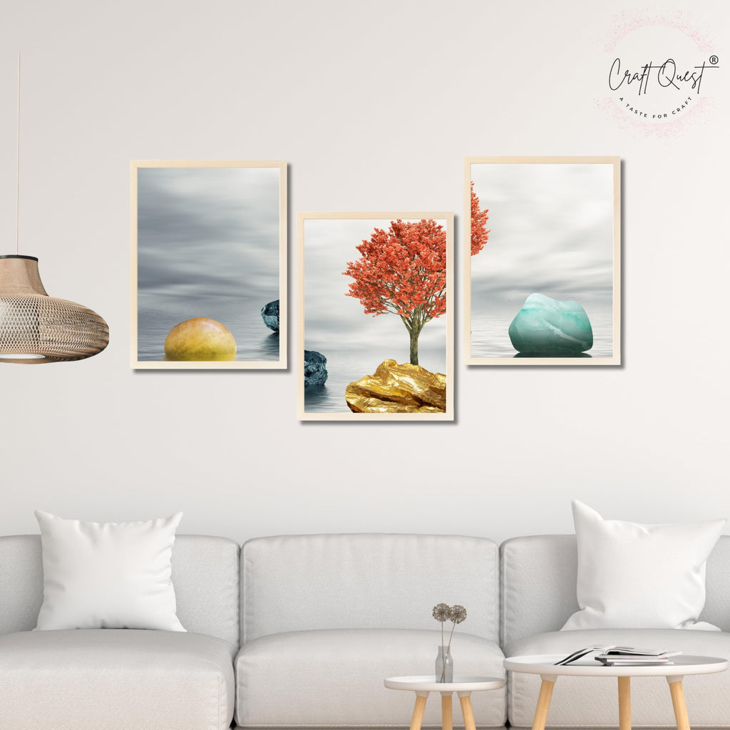 CRAFT QUEST Abstract Three Figure Modern Art | Set of 3 Frames for Home Decoration | Ideal for Living Room, Bedroom & Offices