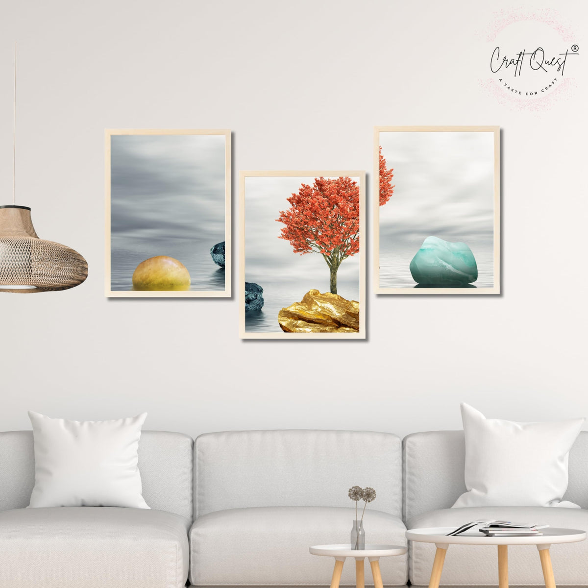 CRAFT QUEST Abstract Three Figure Modern Art | Set of 3 Frames for Home Decoration | Ideal for Living Room, Bedroom & Offices