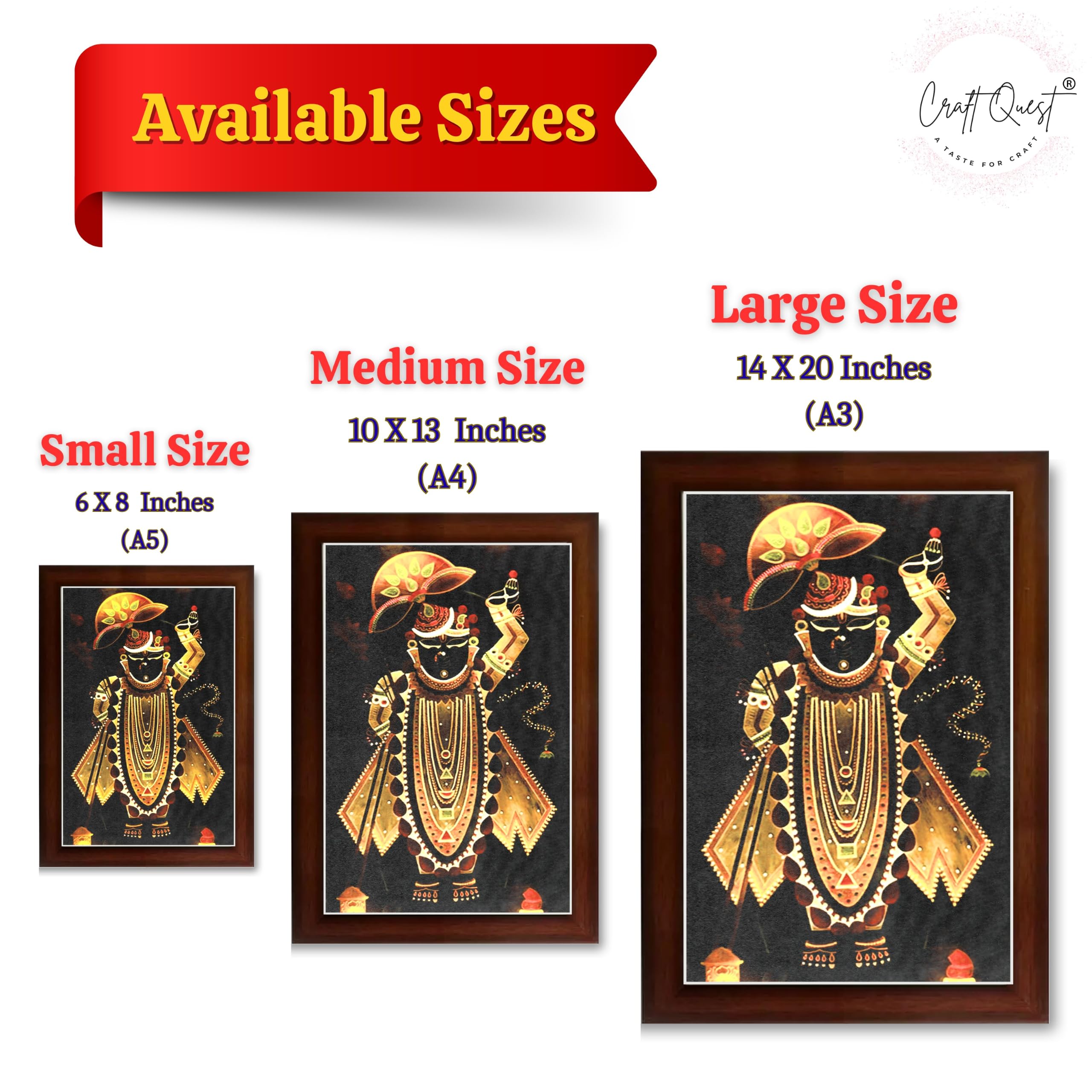 CRAFT QUEST Shreenath ji shree nathaji Photo Frame for Wall Hanging/Gift/Temple/puja Room/Home Decor Frame with Unbreakable Acrylic Glass