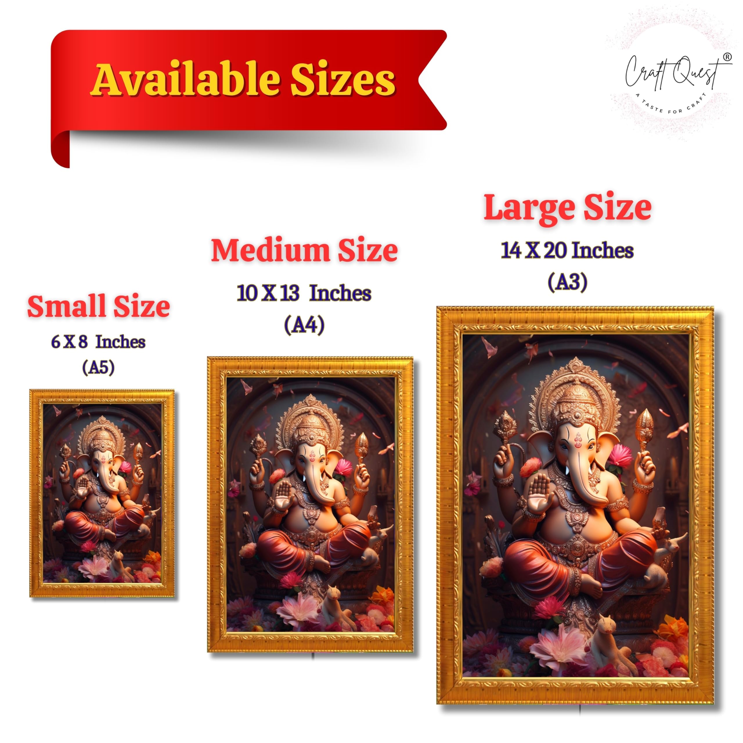 CRAFT QUEST Lord Ganesha Ganesh Ganpati Ganapathi Hanging Wall Painting Framed For Home Décor