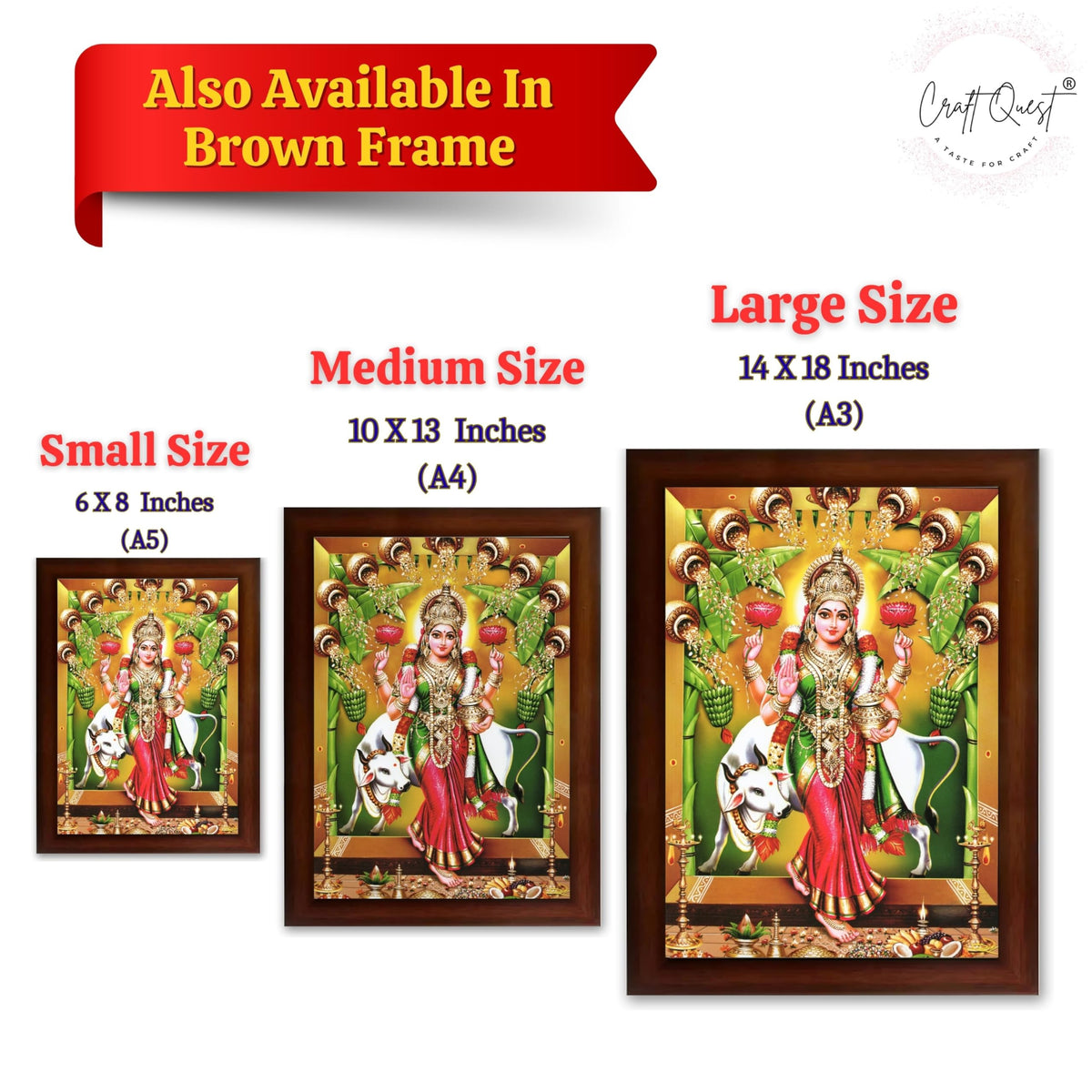 CRAFT QUEST Goddess Lakshmi Mata Vaibhav Laxmi Wall Painting Photo Framed | Acrylic Glass, Lightweight | Ideal for Home, Office, Temple & Puja Room, Wall Decor