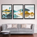 CRAFT QUEST Modern Art Abstract Geometric Gold Lines Wall Art | Set of 3 Frames for Home Decoration | Ideal for Living Room, Bedroom & Offices