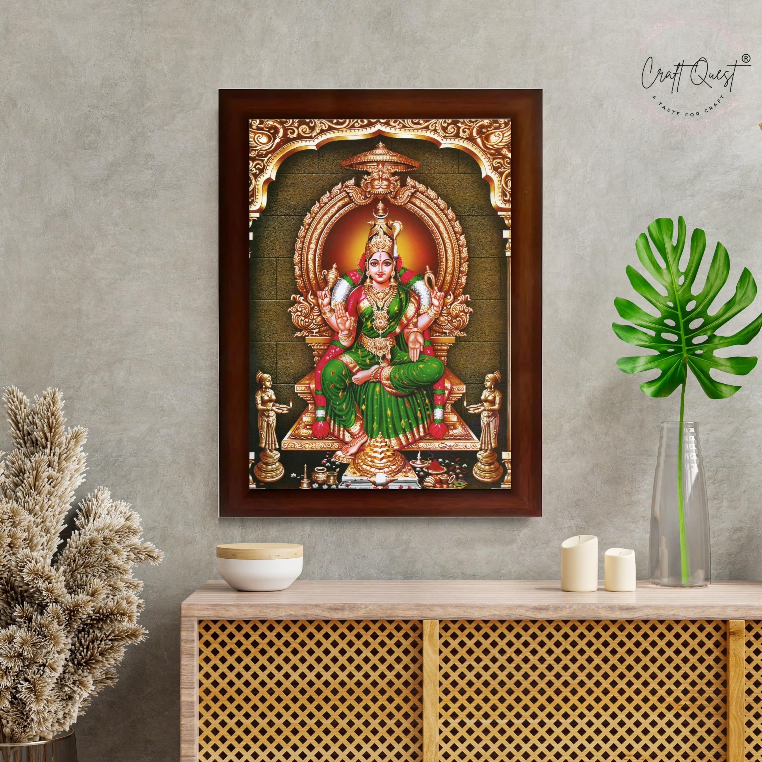 CRAFT QUEST Bhuvaneshwari Devi Amman Bhuvneshwari Mata Wall Painting Framed Home Decor | Religious Hindu God Picture Frame for Home, Office, Temple & Gifting