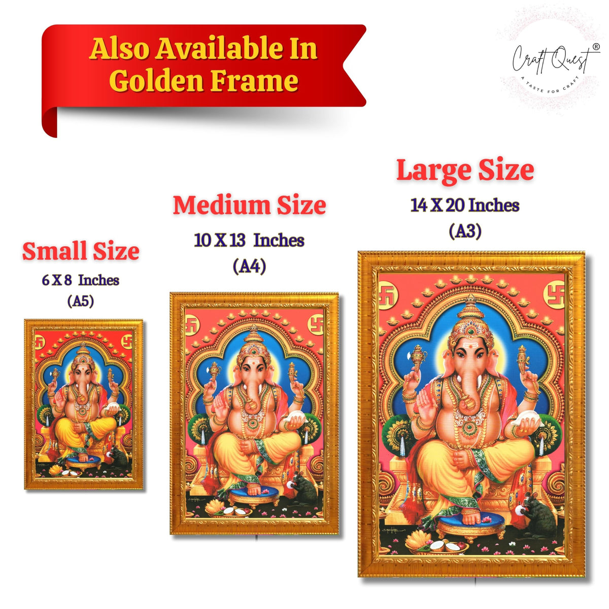 CRAFT QUEST Lord Ganpati Modern Wall Art Painting With Frame, Home and Office Decor