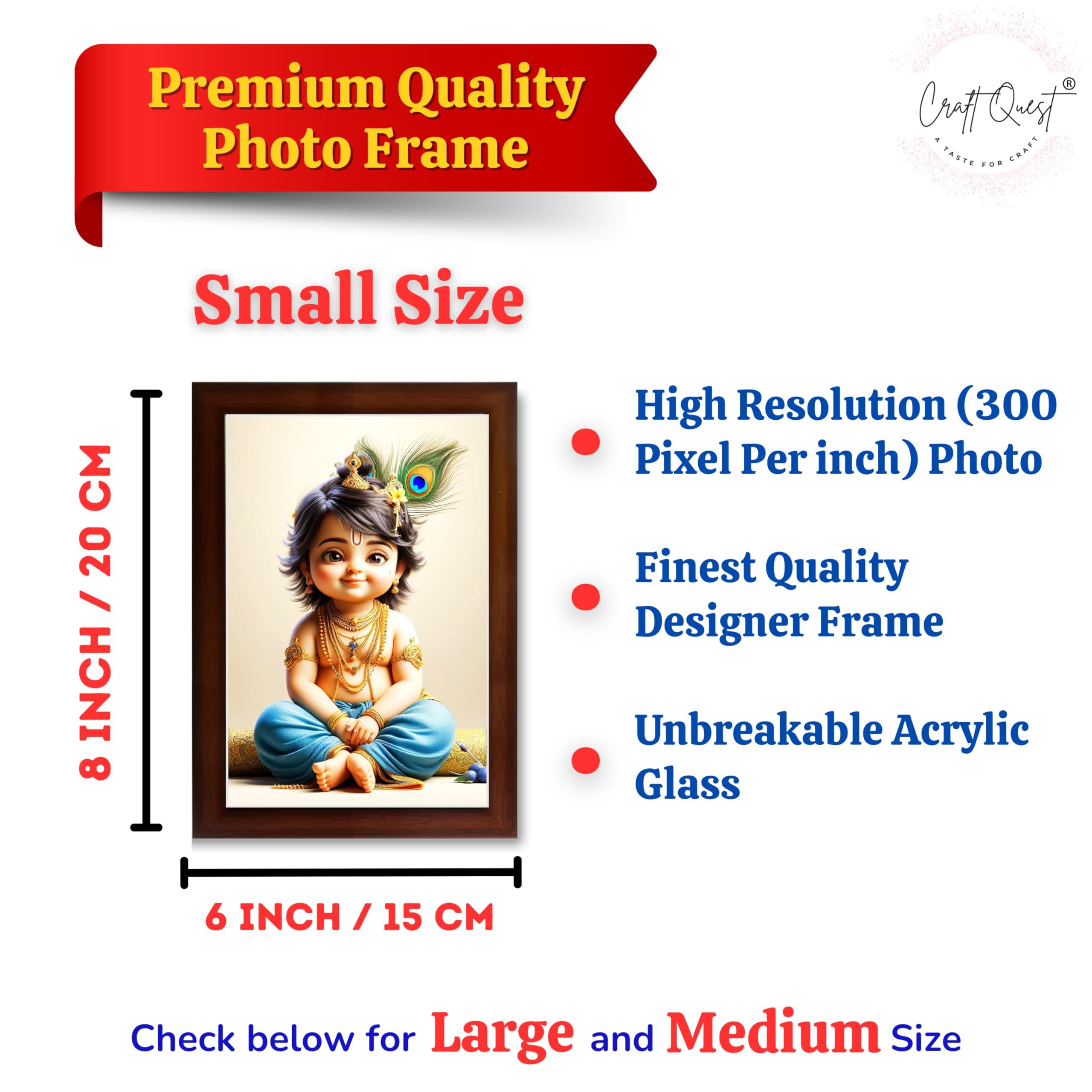 CRAFT QUEST Bal Gopal Painting | Krishna Photo Frames for Walls, Home, Bedroom, Living Room and Home Decor Item