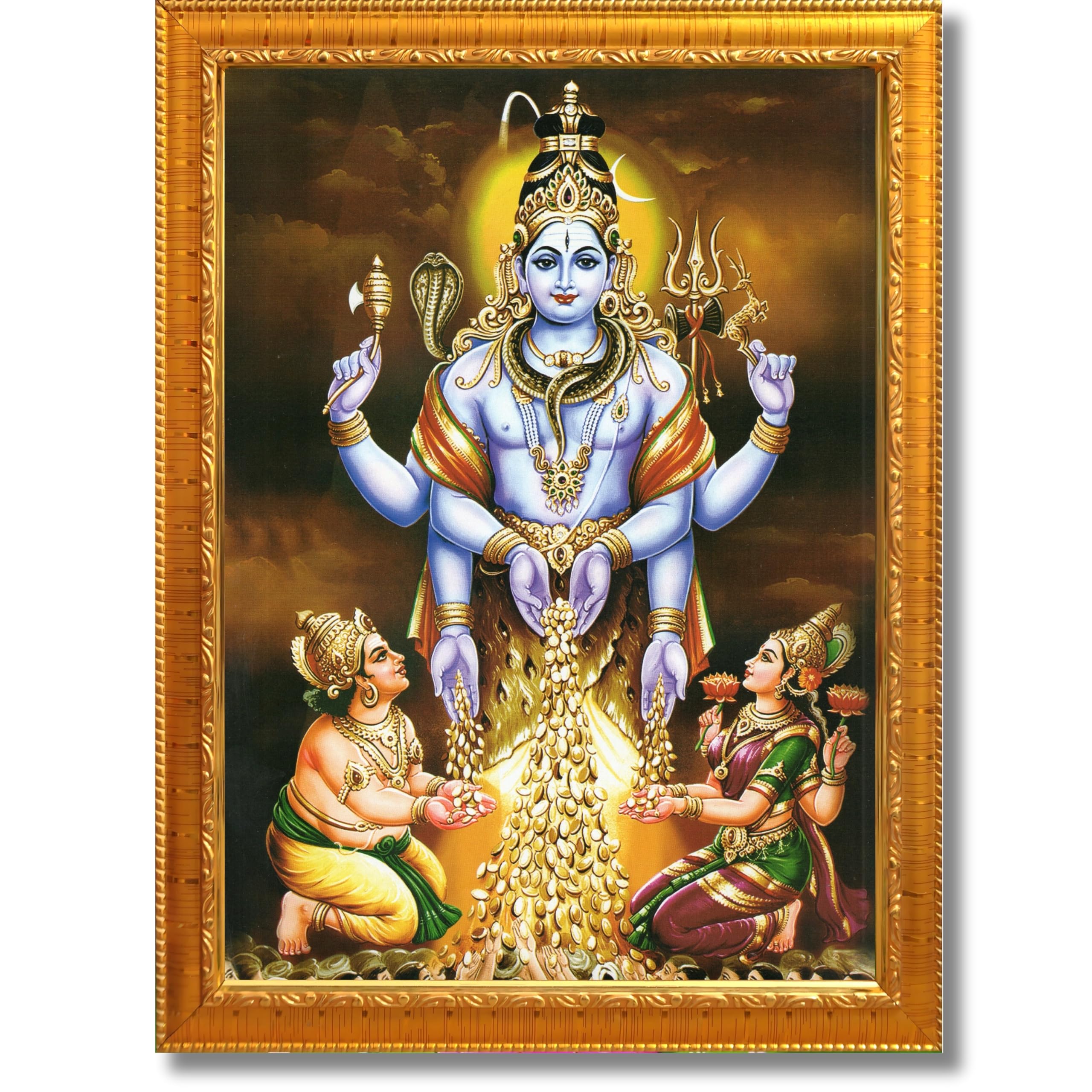 CRAFT QUEST Swarnakarshana Bhairava Swamy With Lakshmi Devi and Kuber Bhagwan Wall Photo Frame | South God Frame for Home, Office, Temple & Gifting