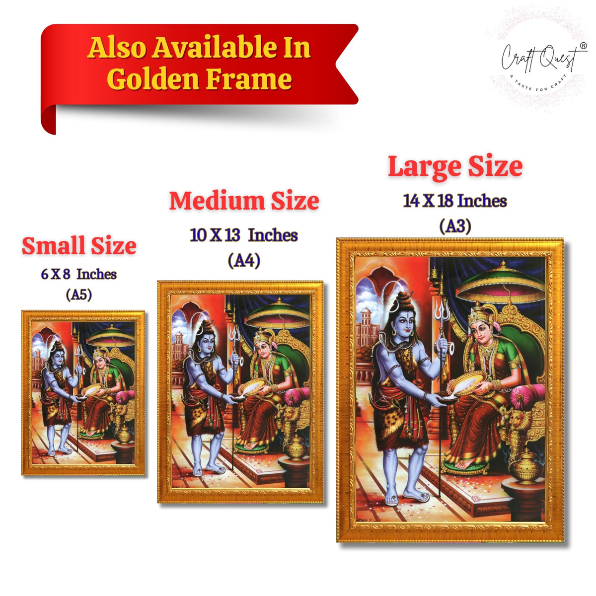 CRAFT QUEST Shiva & Maa Annapurna devi sitting on throne photo frame with Acrylic Glass for Kitchen, Food & Prosperity Blessing Hindu Wall Decor