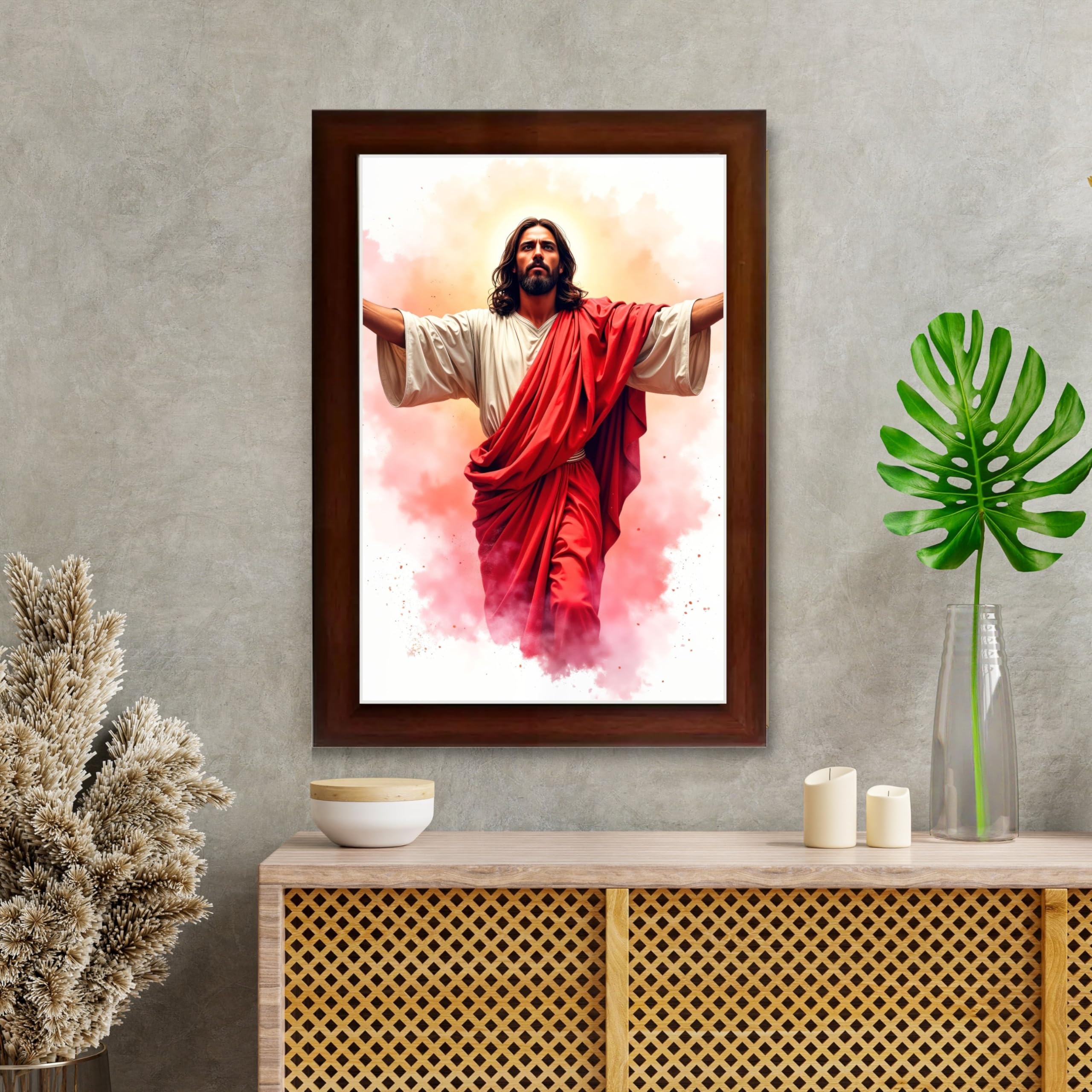 CRAFT QUEST Jesus Christ Photo with Frame, Photo Frame, Jesus Painting, Christian Wall Frames