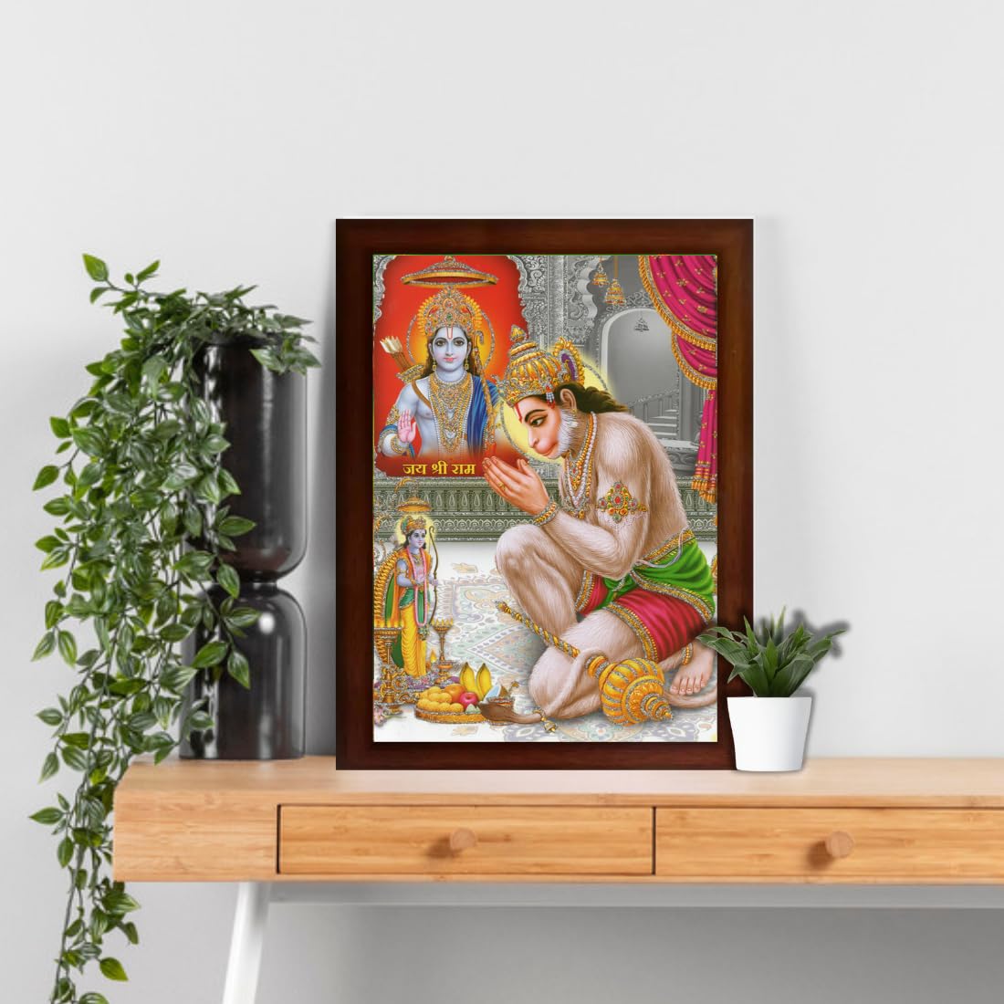 CRAFT QUEST Hanuman JI | Bajrangbali Religious Photo frame Home Decorative Item Synthetic Wood (Brown, 10 X 13 Inches)