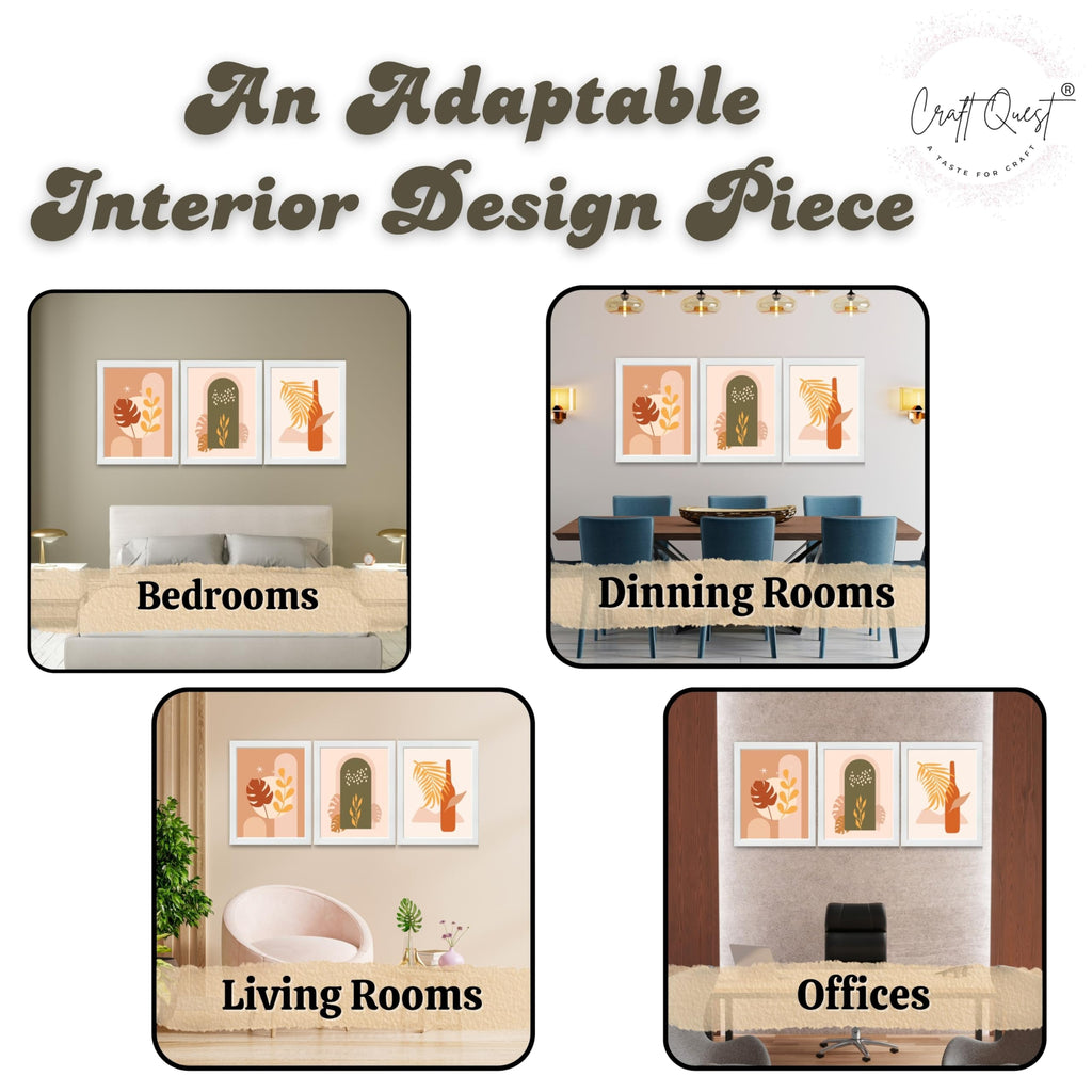 CRAFT QUEST Wall Art Decor Paintings | Set of 3 BOHO Wall Art Frames for Home Decoration | Ideal for Living Room, Offices & Bedrooms