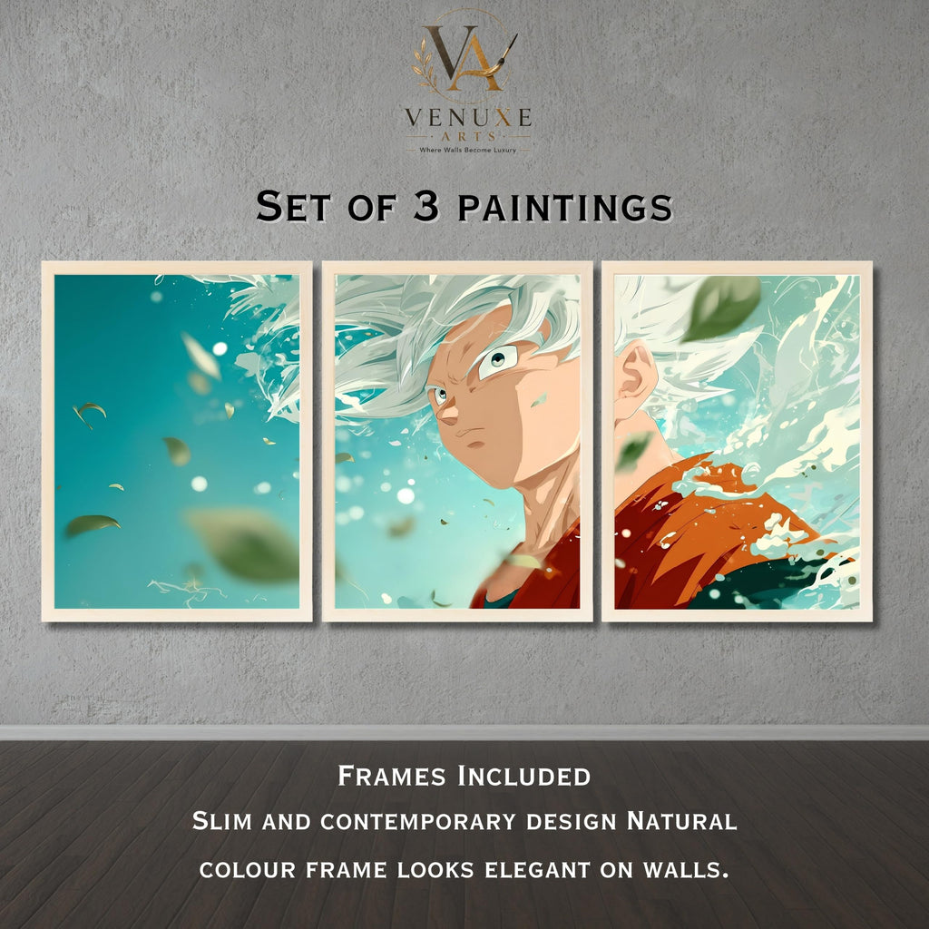 VENUXE ARTS Set Of 3 Anime Characters Wall Framed |Anime Characters Framed Poster for Living Room Bedroom Gaming Room Studio Wall Decor