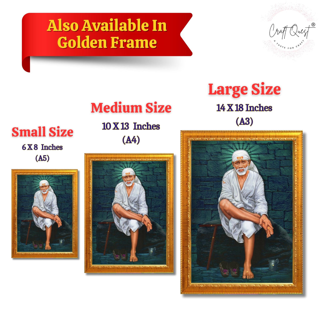CRAFT QUEST Saibaba Sai Baba Shirdi Sainath Wall Painting Framed Home Décor, Ideal for Home, Office, Temple & Puja Room, Wall Decor