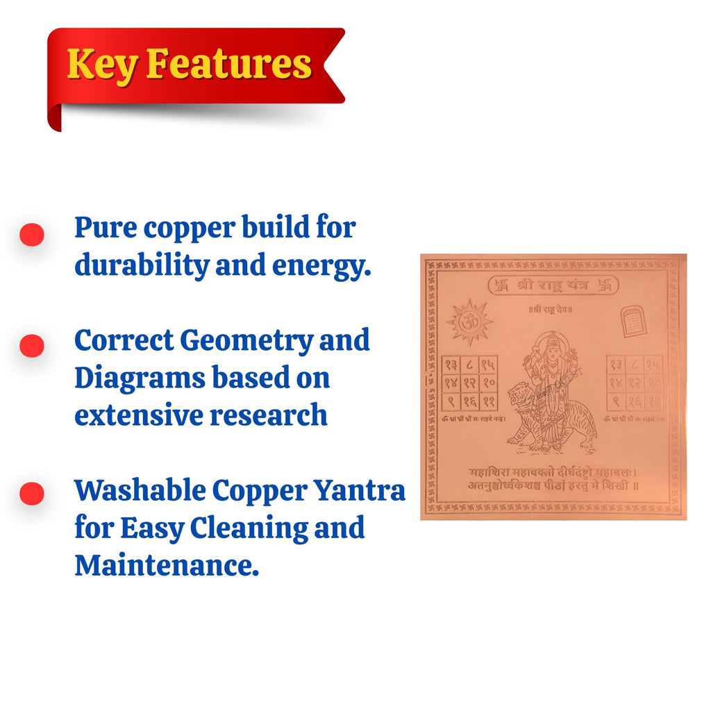 CRAFT QUEST Rahu Yantra Orignal for vastu for Southwest - Copper - (3.25 X 3.25 inches, Brown)
