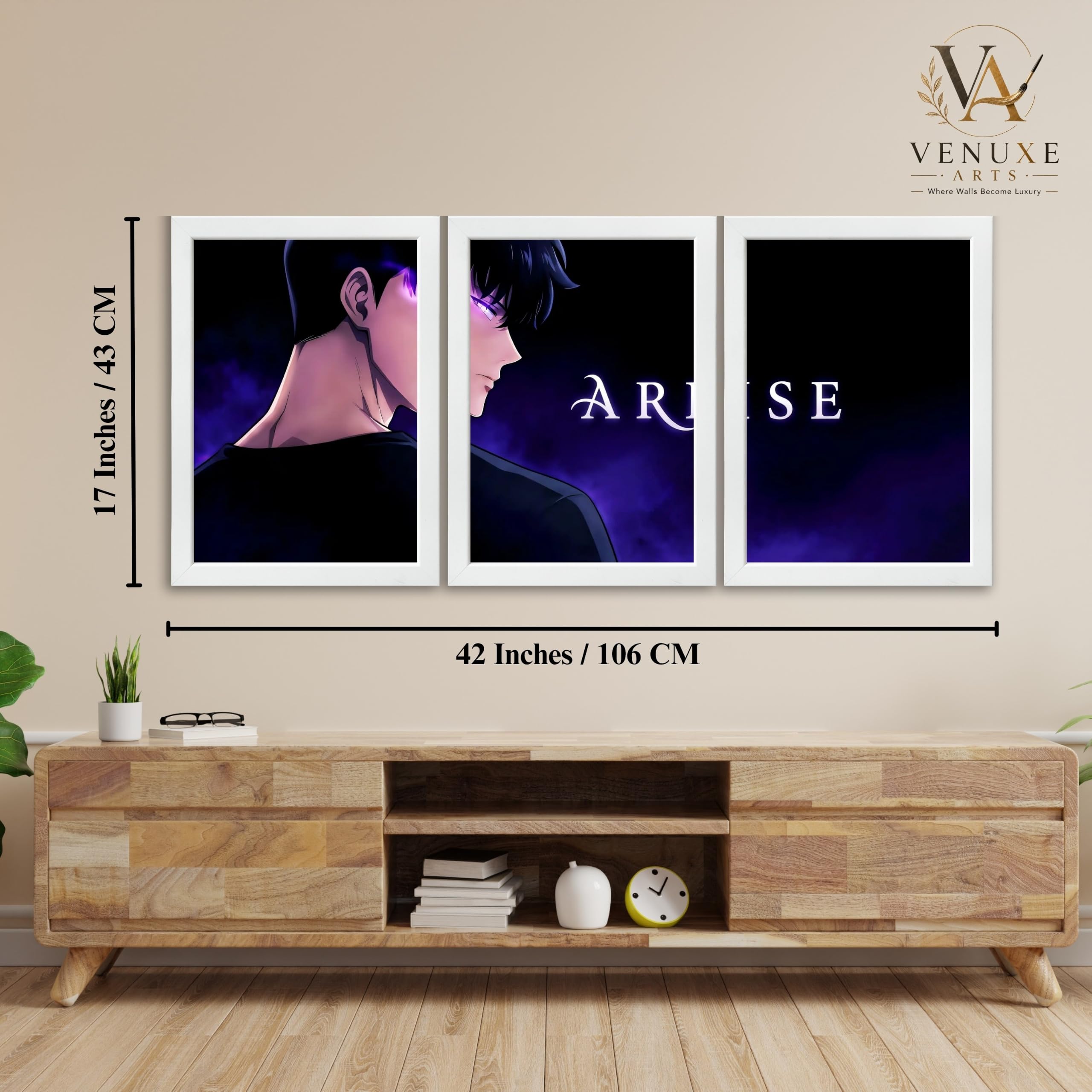 VENUXE ARTS Set Of 3 Anime Characters Wall Framed |Anime Characters Framed Poster for Living Room Bedroom Gaming Room Studio Wall Decor