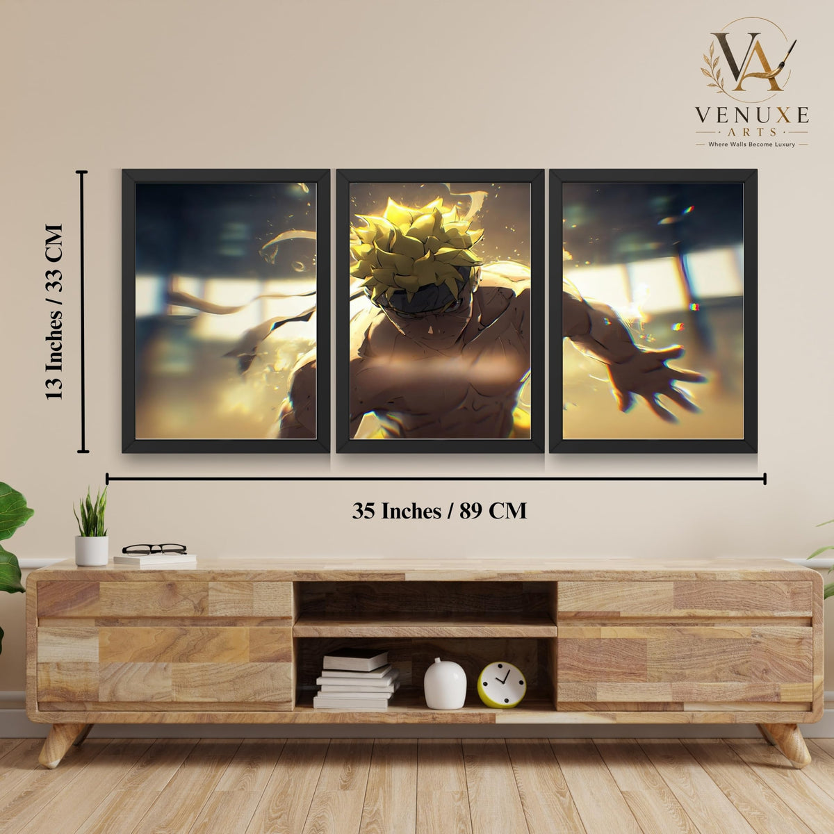 VENUXE ARTS Set Of 3 Anime Characters Wall Framed |Anime Characters Framed Poster for Living Room Bedroom Gaming Room Studio Wall Decor