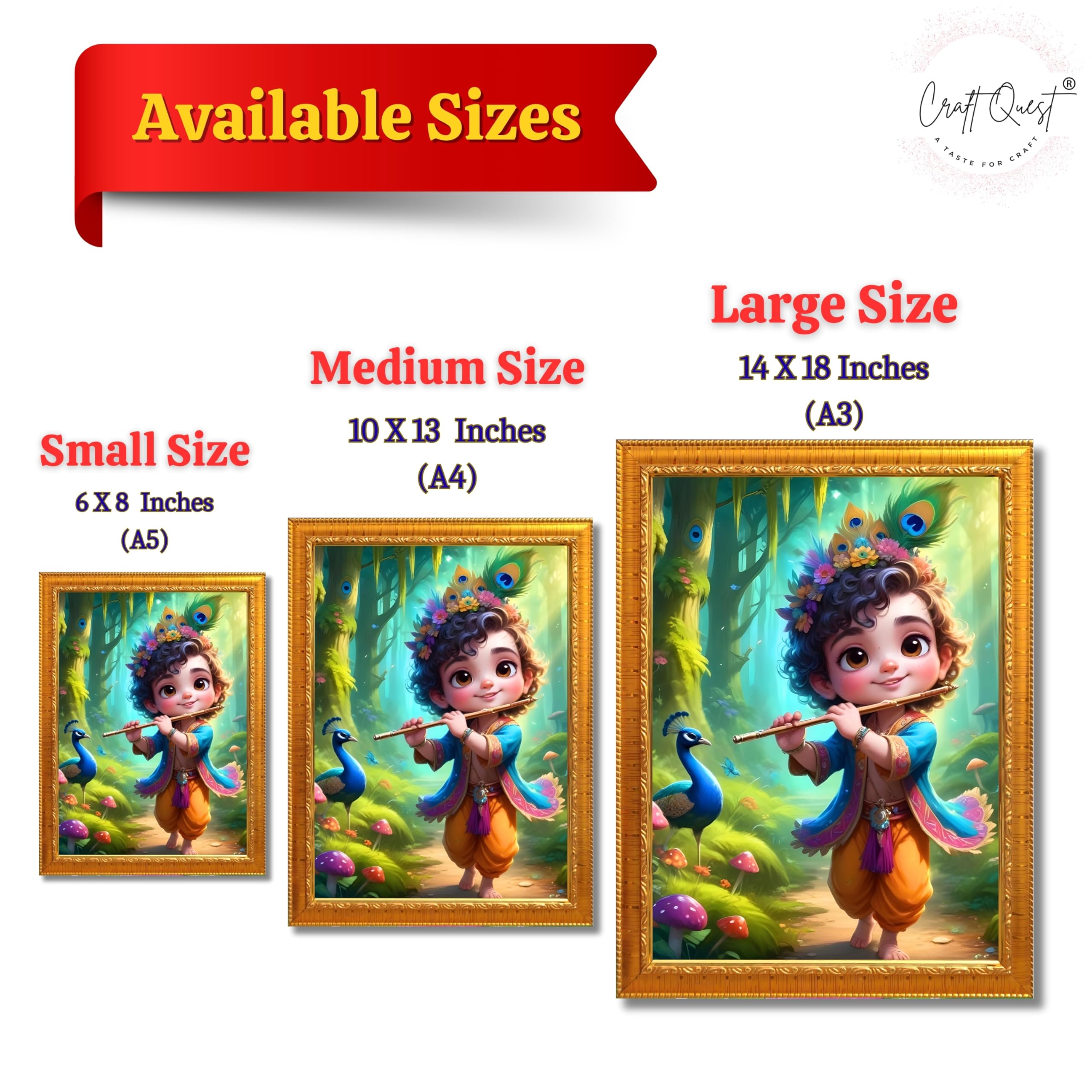 CRAFT QUEST Cute Little Krishna Frame | Bal Gopal HD Painting | Home Temple, Office Desk, Wall Décor Item