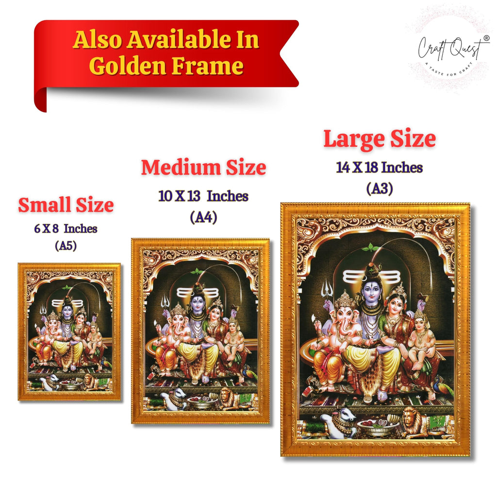 CRAFT QUEST Shiv Parivar Family Photo Frame | Bhole Nath parivar | | Hindu God Spiritual Framed | Ideal for Home, Office, Temple & Puja Room, Wall Decor