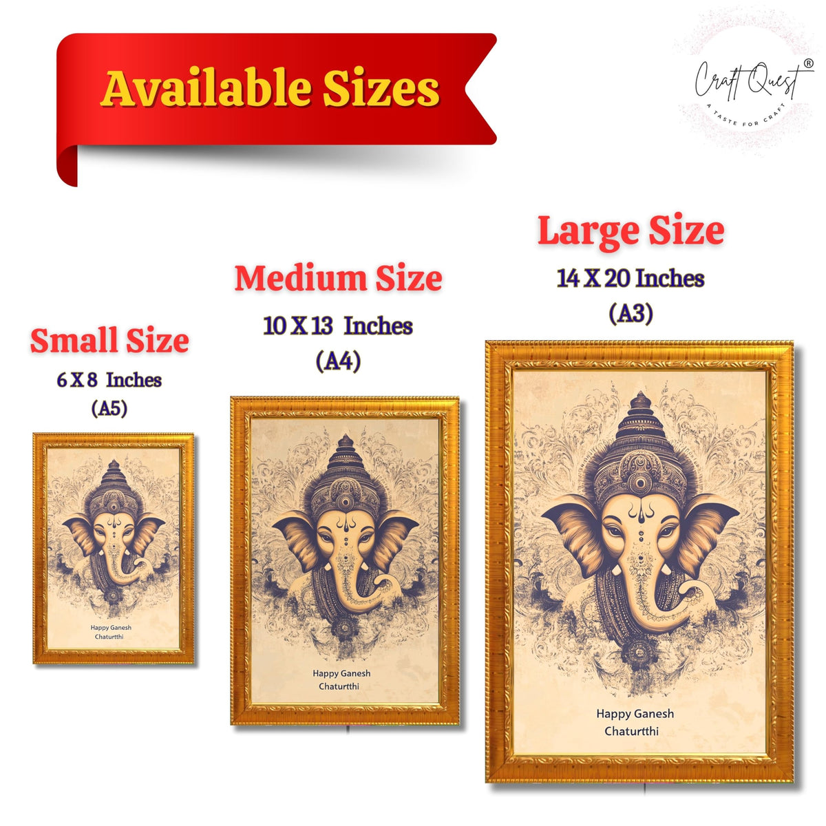 CRAFT QUEST Lord Ganpati Ganesh God Frame for Pooja Room & Wall Decor GA-253