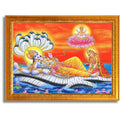 CRAFT QUEST Lord Vishnu and Goddess Lakshmi Giving Blessing on Shesh naag, landscape Glitter Work Painting Synthetic Wood Frame