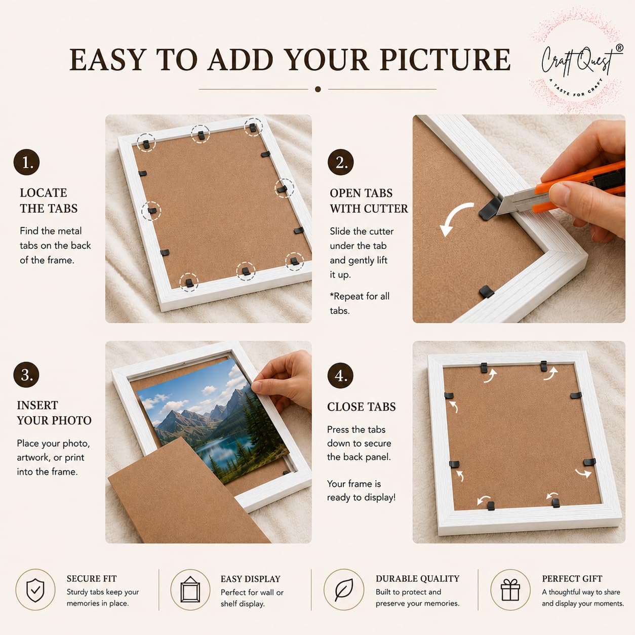 CRAFT QUEST 4X6 Inch Size synthetic Wall Mount Photo frames Single For Home Decoration, Living Room, Office Decoration (Natural, Set of 1)