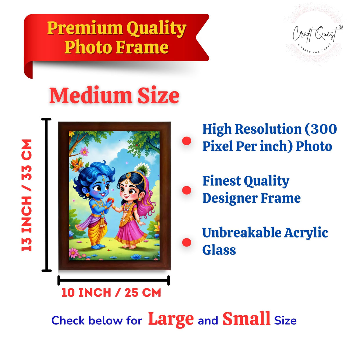 CRAFT QUEST Cute Bal Gopal HD Print | Bal Krishna Frame for Home Temple, Office Desk, Car Dashboard