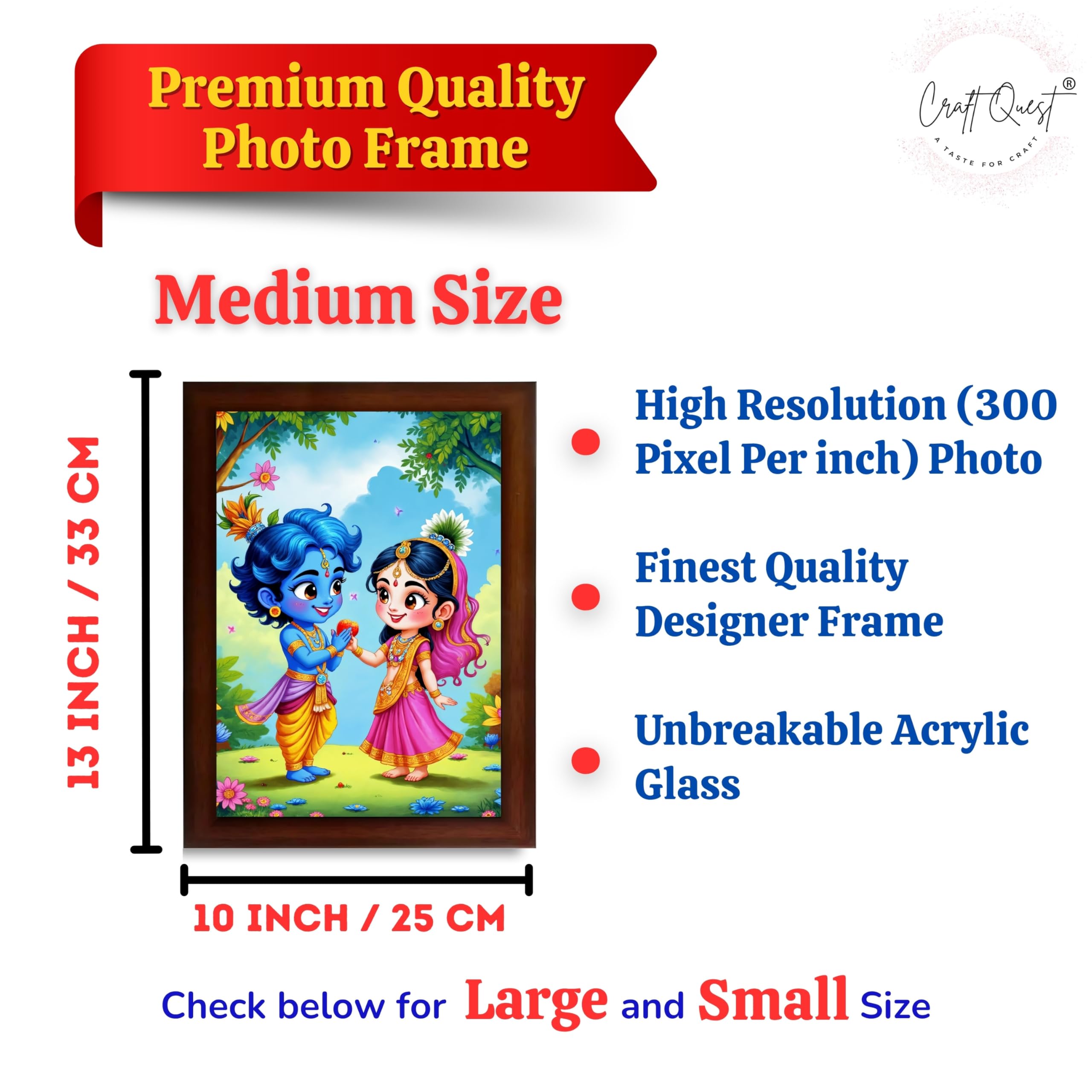 CRAFT QUEST Cute Bal Gopal HD Print | Bal Krishna Frame for Home Temple, Office Desk, Car Dashboard