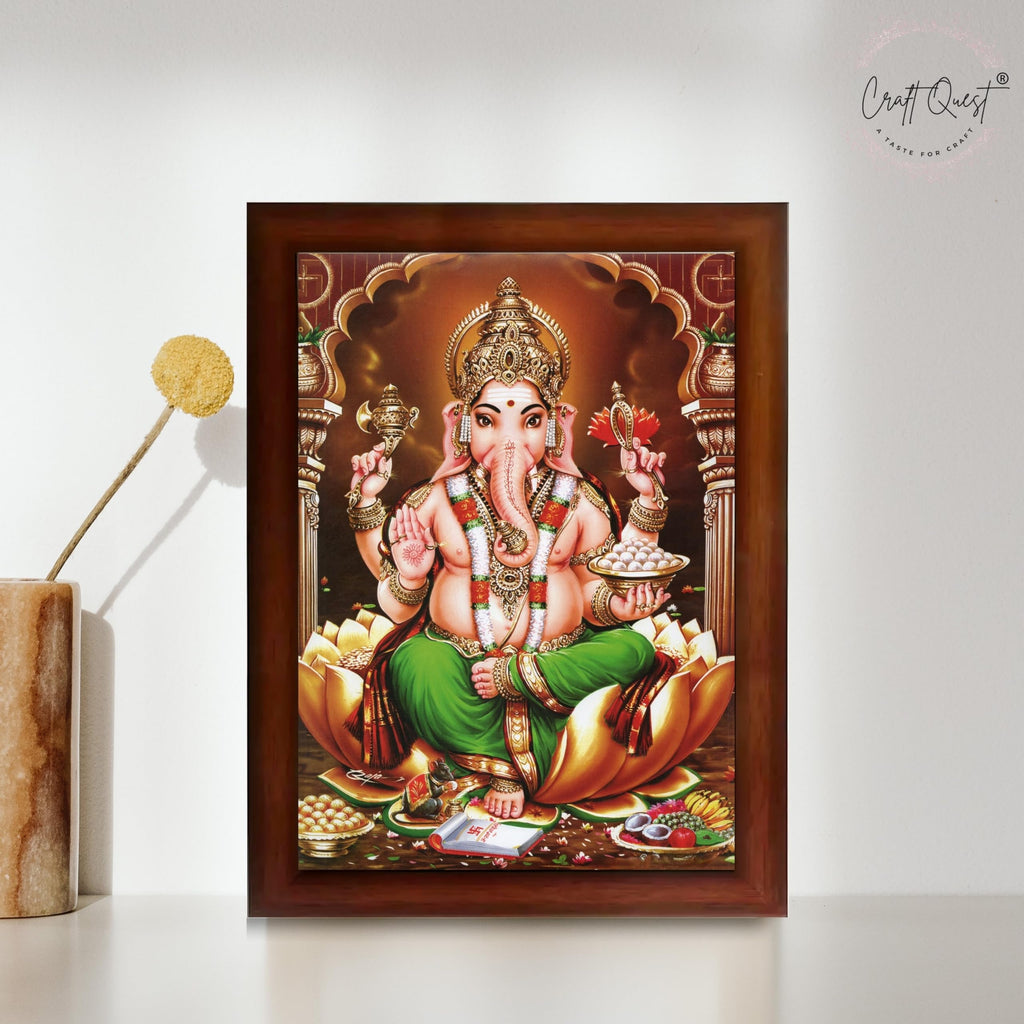 CRAFT QUEST Lord Ganesh Ganpati Photo Frame, Painting For Every House, Office, Temple, Blessing Hindu,Gift Item, Wall Decor