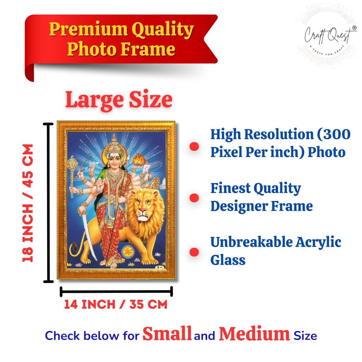 CRAFT QUEST Durga Maa MataJi Goddess Navdurga Wall Painting Framed Home and Pooja Décor