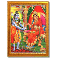 CRAFT QUEST Shiva & Maa Annapurna devi sitting on throne photo frame with with Acrylic glass, for Kitchen Worship
