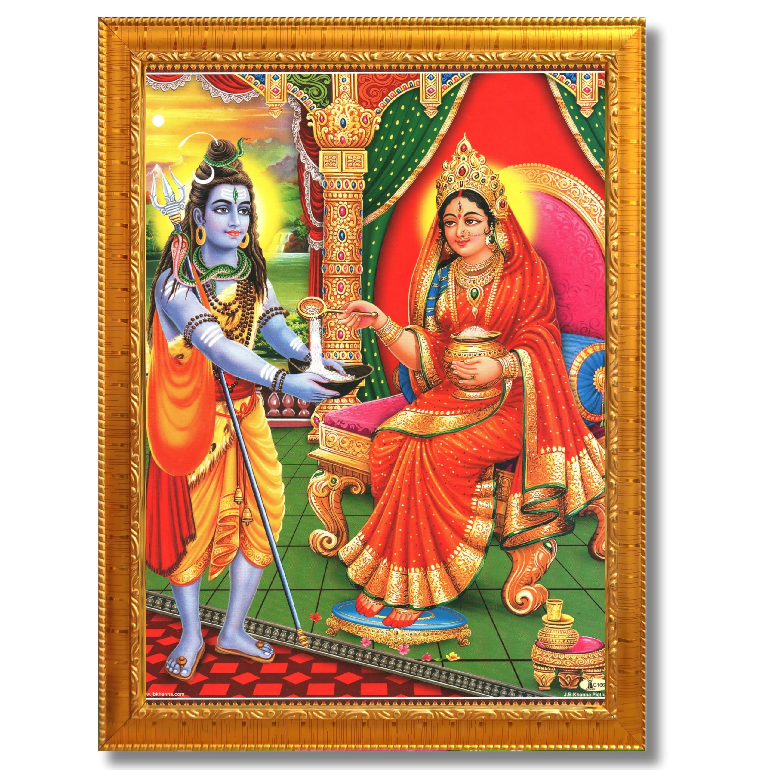 CRAFT QUEST Shiva & Maa Annapurna devi sitting on throne photo frame with with Acrylic glass, for Kitchen Worship