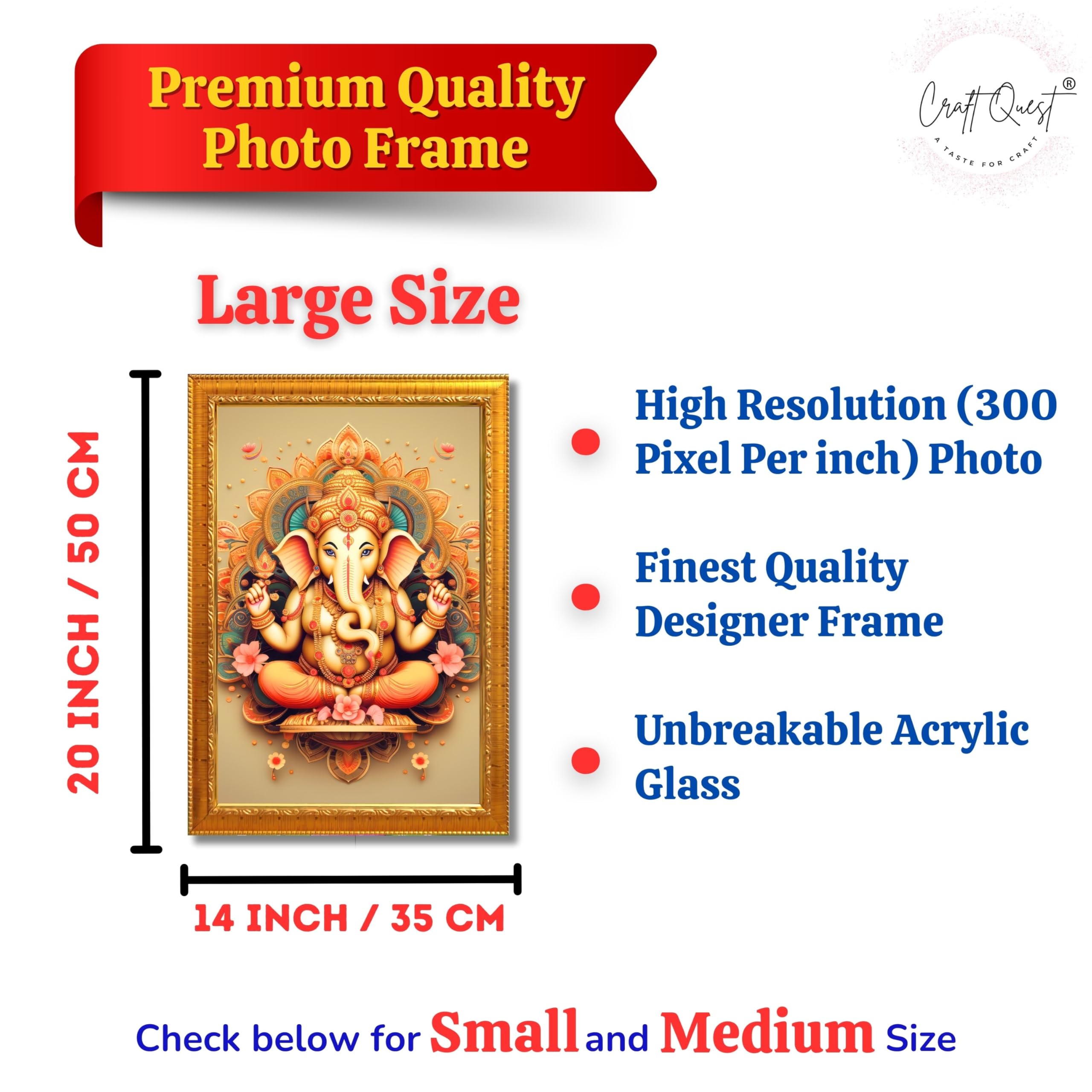 CRAFT QUEST Lord Ganesh ji Wall Hanging Frame for Living Room, Pooja Room Décor GA-216