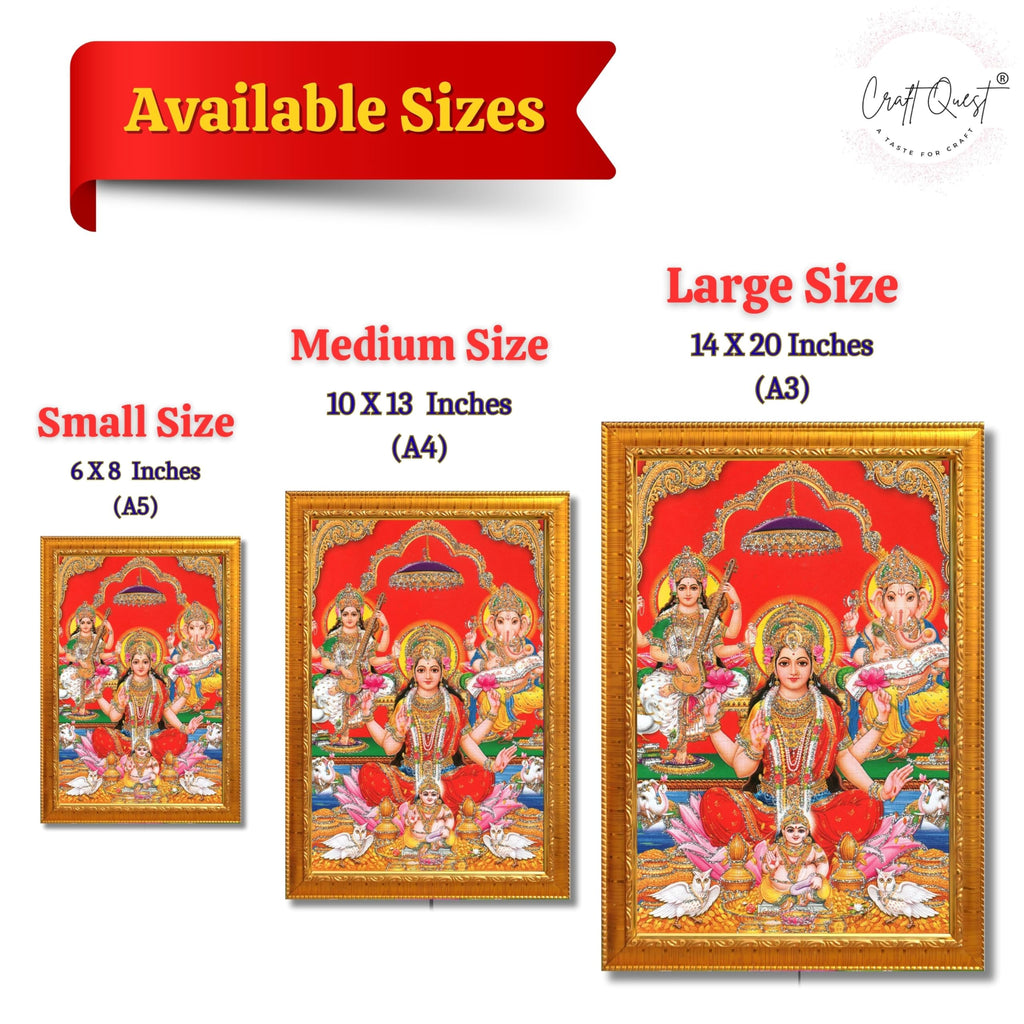 CRAFT QUEST Lord Laxmi Ganesh Saraswati Religious God Hindu Photo Frame for Diwali,Wall, Office, Temple, Pooja, Living Room Home and Decor Item