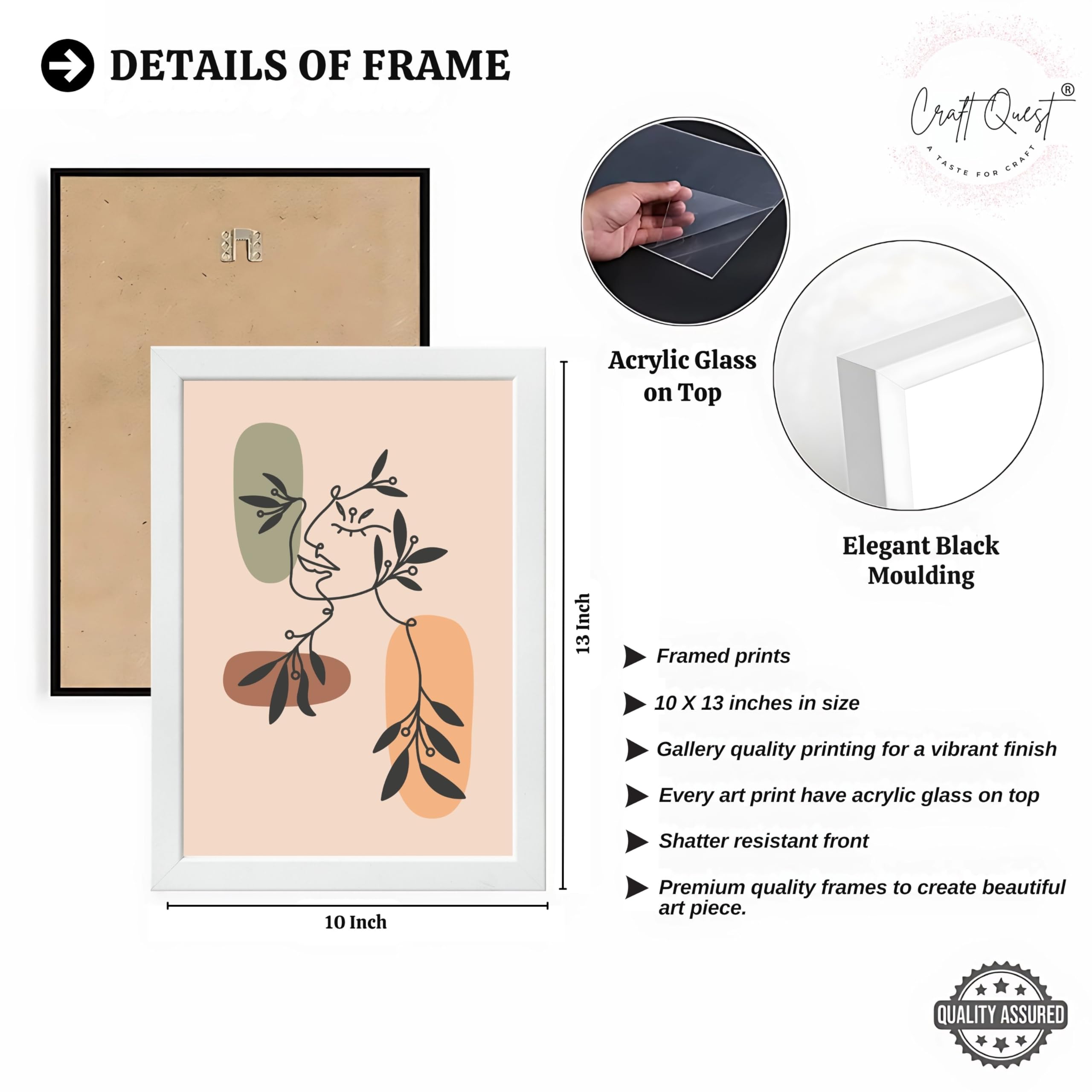 CRAFT QUEST Wall Art Decor Paintings | Set of 3 BOHO Wall Art Frames for Home Decoratio | Ideal for Living Room, Offices & Bedroom