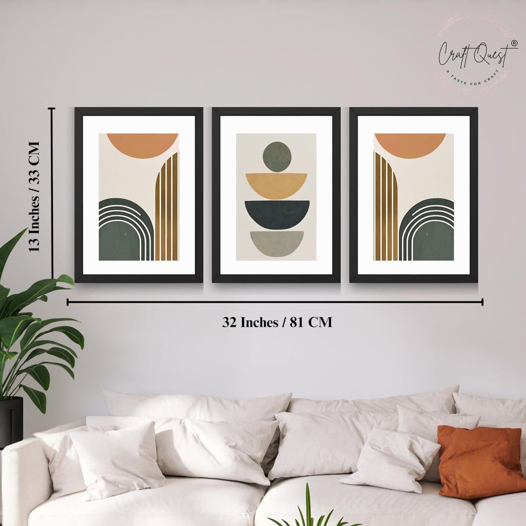 CRAFT QUEST Abstract With Different Shapes | Set of 3 Frames for Home Decoration | Ideal for Living Room, Bedroom & Offices